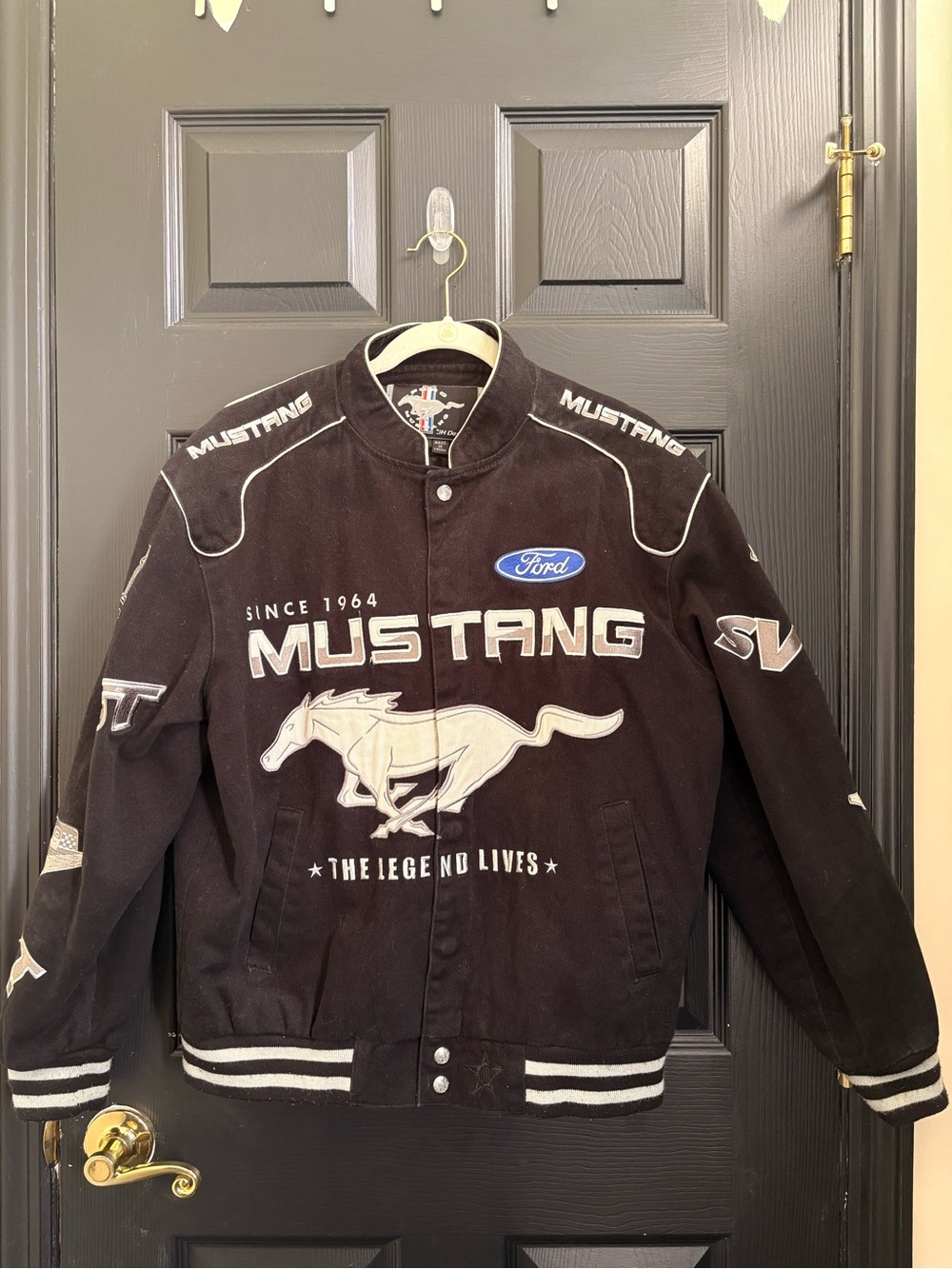Vintage JH Design Ford Mustang Black Varsity Jacket with Embroidered Logo